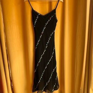 Betsey Johnson 100% silk embroidered maxi slip dress vintage Y2K  small